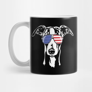 Funny proud Whippet with American Flag sunglasses Mug